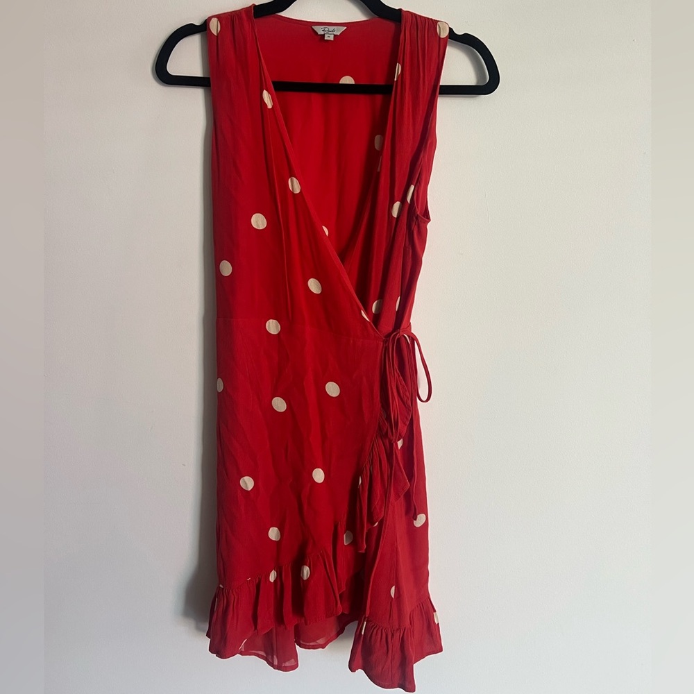 Rails Red and White Asymmetrical Wrap Sundress
